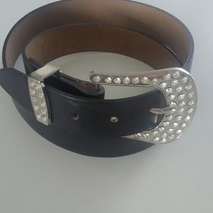 Genuine leather belt w/Rhinestone buckle set,34"